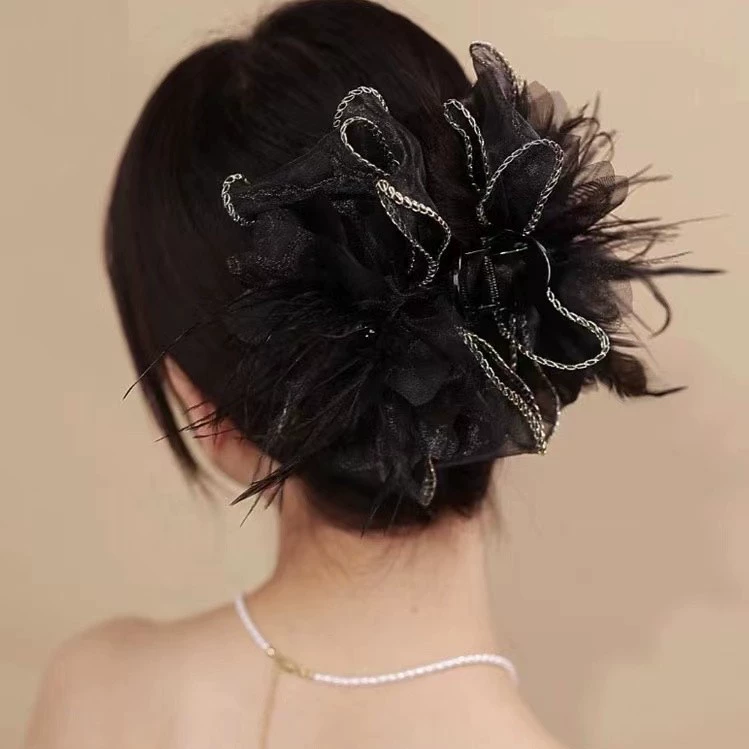 Peony Flower Hair Clip (Crab Pin) — Large Decorative Hair Grip, Black or Coffee, High-Quality