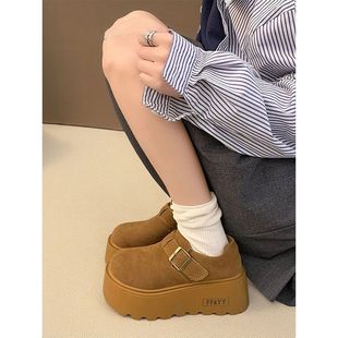 Thick-soled muffin 7cm women's shoes Birkenthal shoes 2024 autumn and winter retro one-pedal loafer shoes Birkenthal fleece-lined women