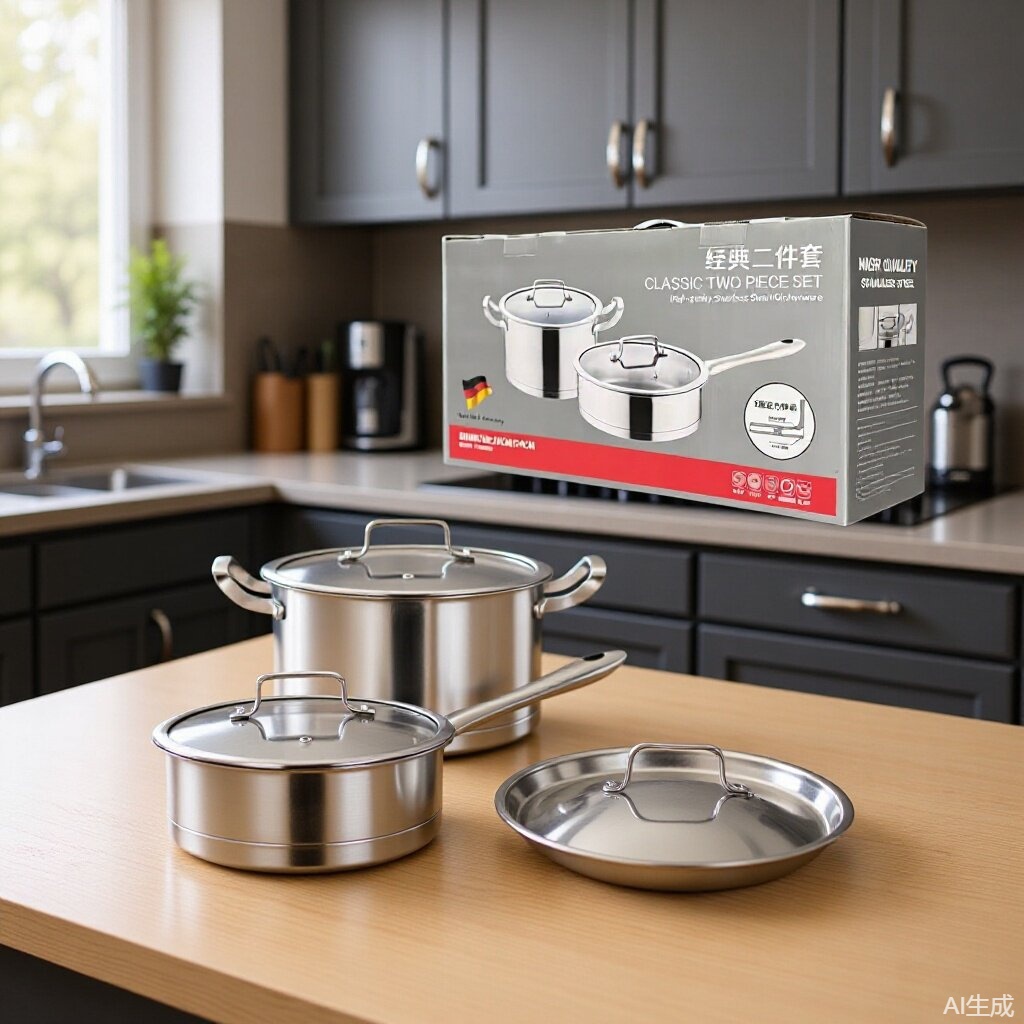 Stainless Steel Straight-Type Cookware Suitable for Induction Cookers, Double-Bottomed Pot Two-Piece Gift Set, Suitable for Induction Cookers