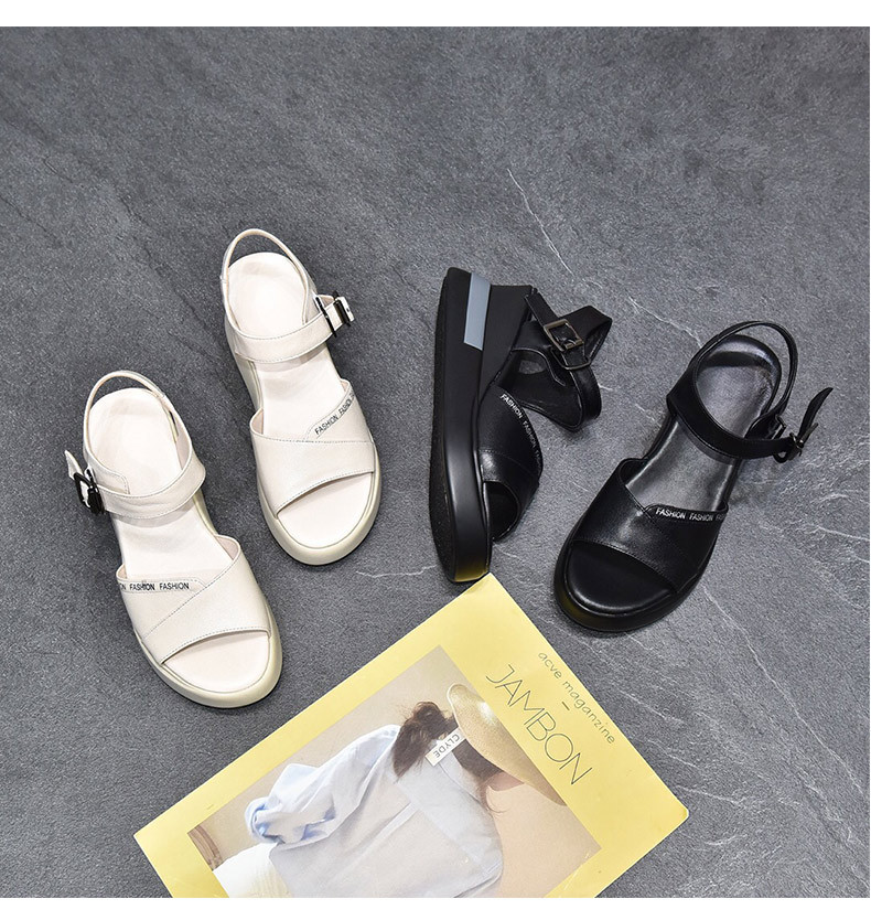 Giày sandal đế xuồng da thật quai đơn thời trang — Màu đen (Da bò lớp đầu tiên) chi tiết 9