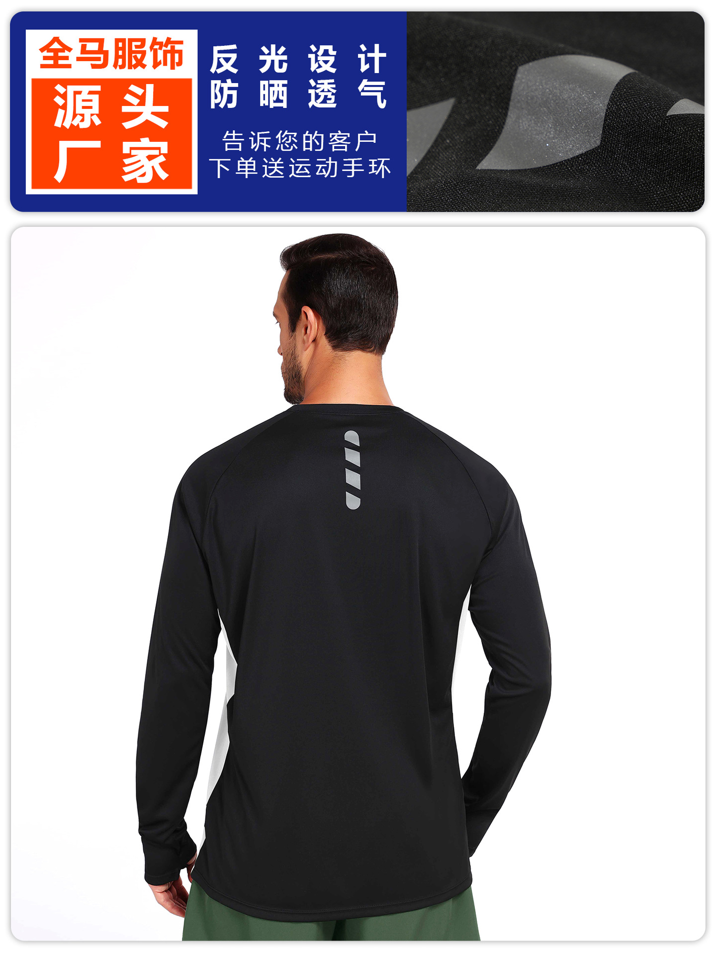 Primavera y otoño de nuevo tipo de manga larga con agujero de pulgar chaqueta de protección solar hombre de color para correr maratón ropa de entrenamiento físico