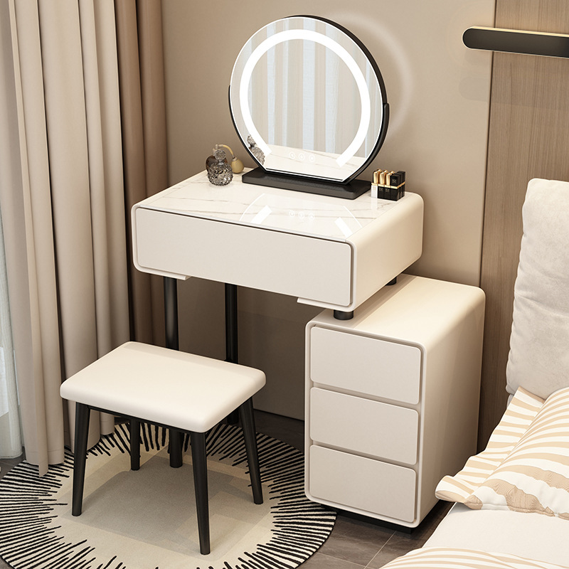 Tocador para el hogar Mesa de pizarra de roca simple con cajones Mesa de tocador de gran capacidad Mueble de almacenamiento junto a la cama Mesa de maquillaje integrada