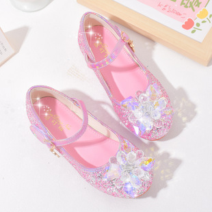 Girls Crystal Shoes Spring and Autumn New Soft Sole Baby Flower Children's Leather Shoes Piano Performance Show Shoes Children's Princess Shoes
