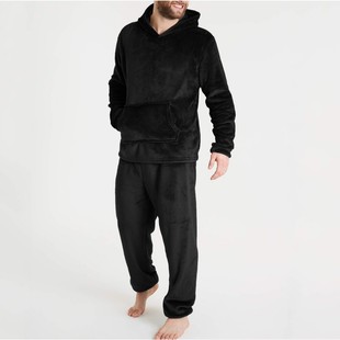 2024 new European and American Amazon independent station autumn and winter flannel men's warm hooded suit in stock