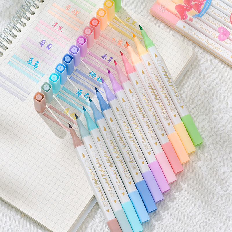 Resaltador de fragancia de frutas de doble cabeza, pincel de pintura especial para estudiantes clave, marcador fluorescente de fragancia de frutas