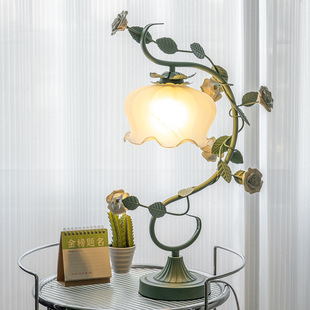 Flower Table Lamp American Pastoral Style Warm Romantic Bedroom Bedside Lamp led Internet Celebrity ins Style Gift Glass Lamp