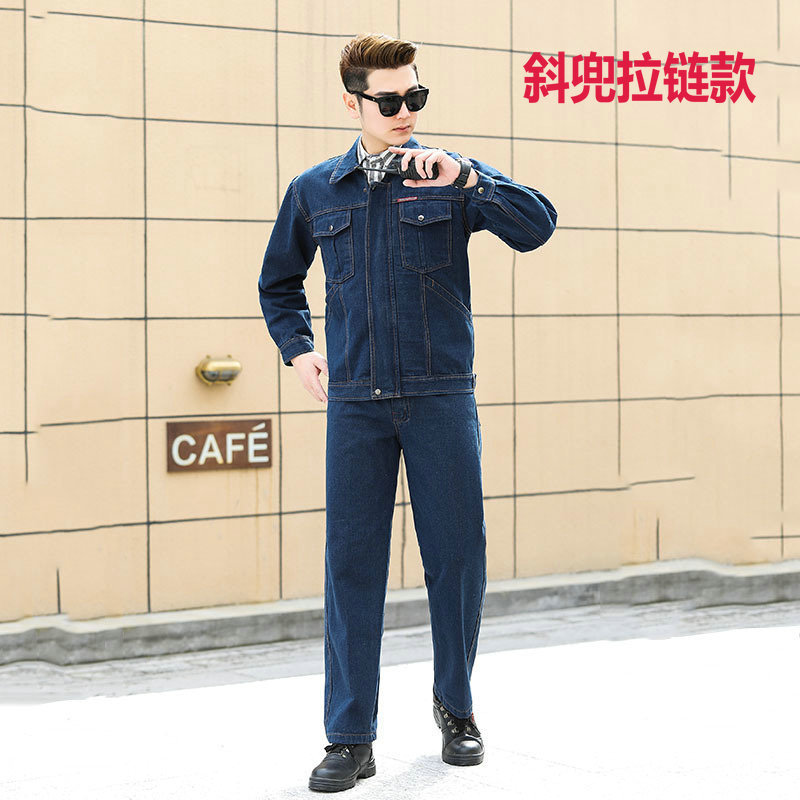 Long Sleeve Big Slant Pocket Denim Work Clothes Suit Fireproof Flower Welder Welding Clothes Labor Protection Clothing Fixture