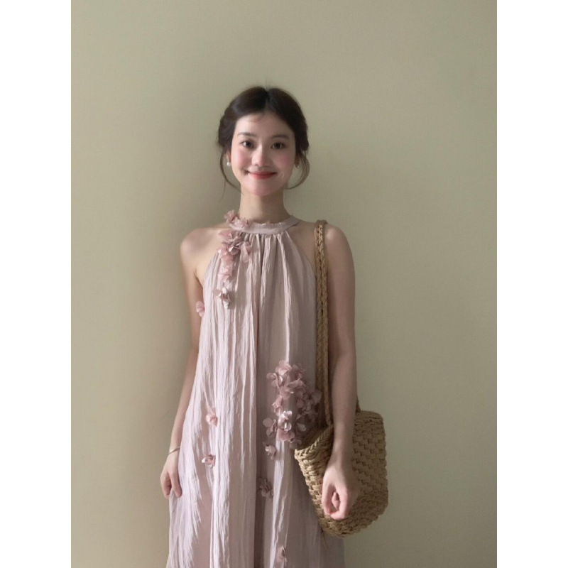 French Style Flower Shoulder Neck dress Women's Summer Fairy Gentle Sweet Skirt Seaside Holiday Pink Long Dress French Style Flower Shoulder Neck dress Women's Summer Fairy Gentle Sweet Skirt Seaside Holiday Pink Long Dress