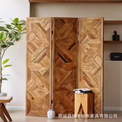 中古老榆木拼花屏风玄关隔断墙餐厅分隔屏风实木三扇折叠移动屏风
