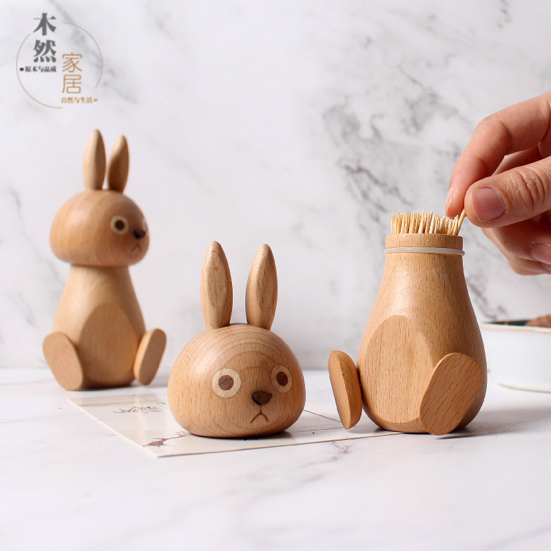 Creative Children's Toys Cute Rabbit European-style Commercial Toothpick Holder Light Luxury Style Wooden Household Toothpick Box
