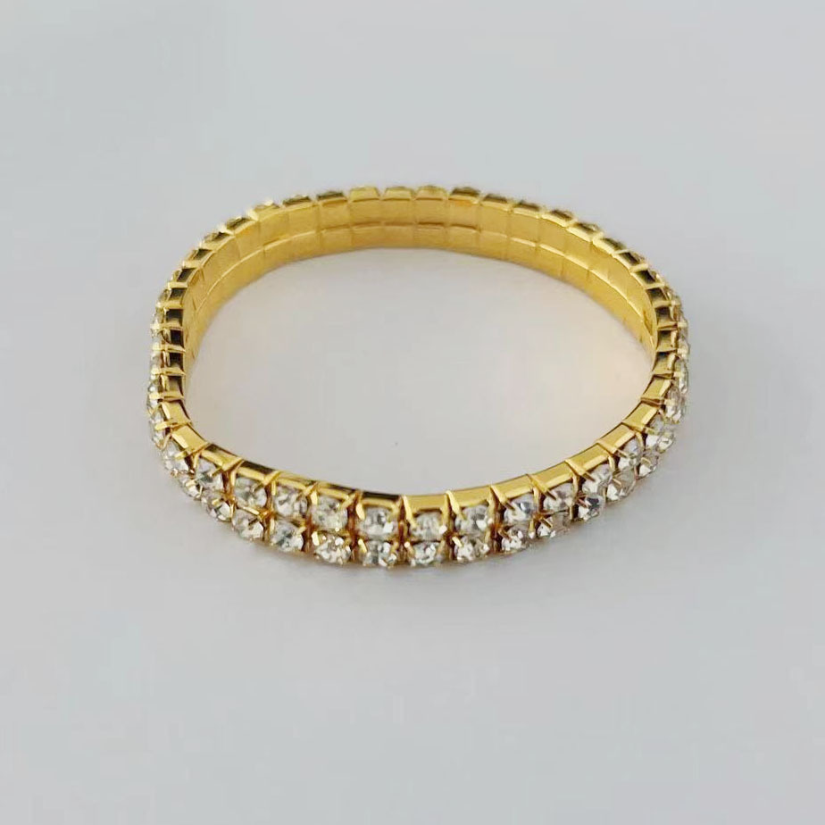4MM two rows of electroplated gold white diamonds