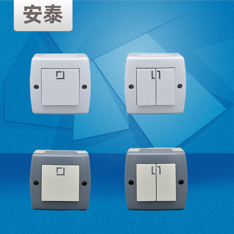 工厂批发墙壁明装65型欧标非洲外贸专供开关PC一开二开法插平擦
