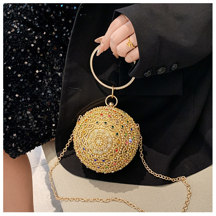 2025 nueva bolsa de cena de damas transfronteriza bolsas de diamantes europeas y estadounidenses bolsas de banquete redondas bolsas de cena de fiesta