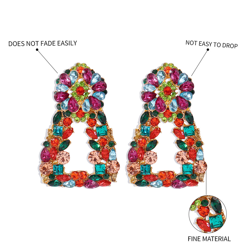 Geometric Color Flower Diamond Alloy Earrings display picture 1