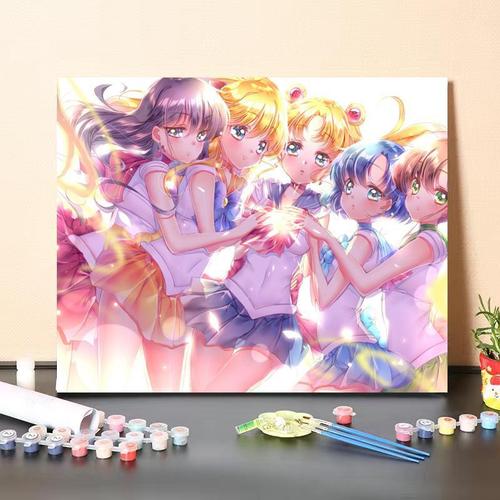DIY数字油画动漫跨境一件代发卡通美少女战士月野兔可爱装饰画