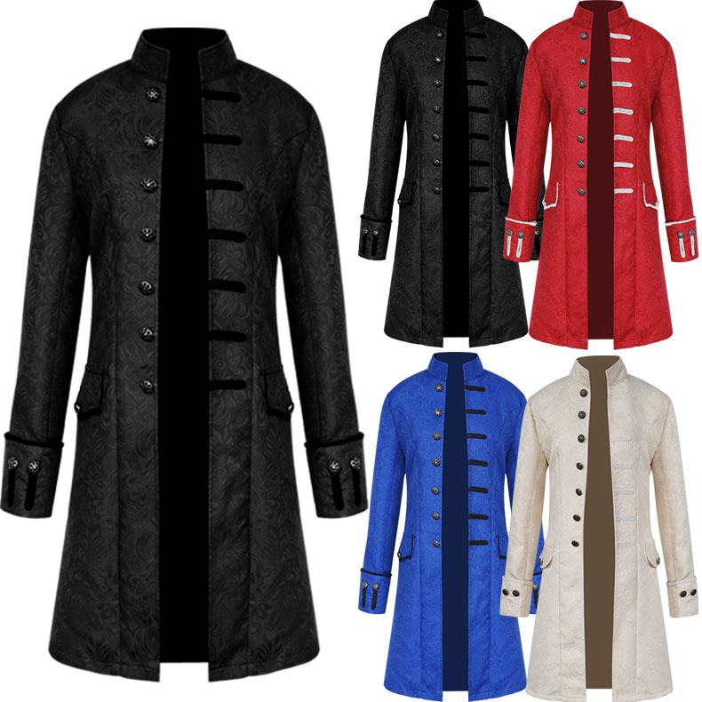 2021 New Arrival Men's Outerwear for International Trade—European & American Style, Solid Color, Fashionable Steampunk Retro Design with Stand Collar and Uniform-inspired Details