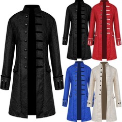 2021 New Arrival Men's Outerwear for International Trade—European & American Style, Solid Color, Fashionable Steampunk Retro Design with Stand Collar and Uniform-inspired Details