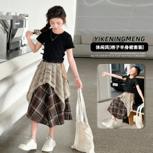 女童夏装套装裙2025新款时尚潮品儿童洋气时髦中大童半身裙两件套