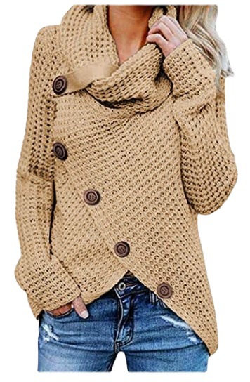 Suéter de Punto Otoño/Invierno 2026, Cárdigan de Cuello Alto con Botones Decorativos, Color Sólido, Estilo Irregular, Ropa de Mujer, Amazon AliExpress image 7