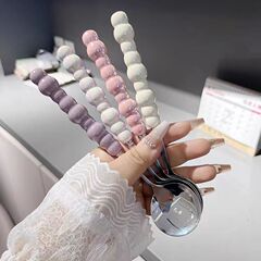 网红不锈钢彩色珍珠柄勺子塑料柄圆勺家用饭勺调羹勺蛋糕勺甜品勺