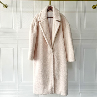 French style autumn and winter lazy style loose long large lapel woolen coat teddy bear warm temperament commuter coat for women