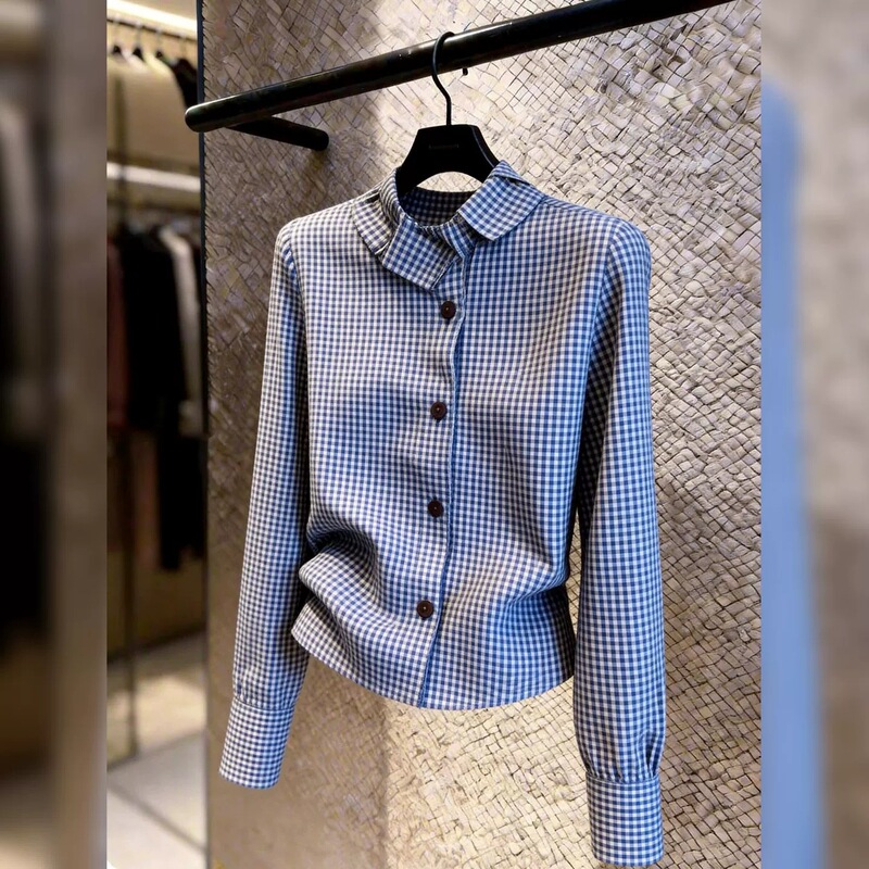 Commuter Style Comfortable Versatile Blue Plaid Shirt for Women 2026 Early Spring Chic Unique Fashion Temperament Versatile Long-Sleeve Commuter Style Comfortable Versatile Blue Plaid Shirt for Women 2026 Early Spring Chic Unique Fashion Temperament Versatile Long-Sleeve