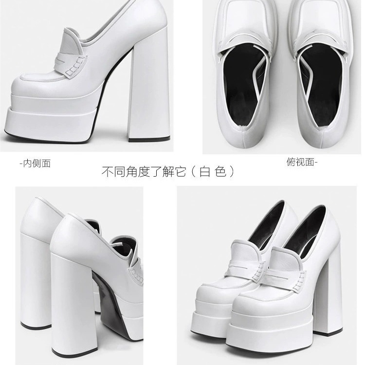 2022 punta cuadrada color sólido bajo-top de las mujeres de doble capa de la plataforma ultra-alto talón grueso talón sólido zapatos de moda de color