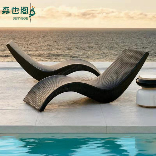 Outdoor lounge bed rattan chair single beach pool courtyard nap leisure lounge chair balcony waterproof rattan with umbrella