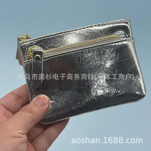 Hot-Selling Promotional Fashion Eye-Catching Pu Soft Leather Coin Purse Card Holder with Double Zipper Design for Storing Coins and Keys