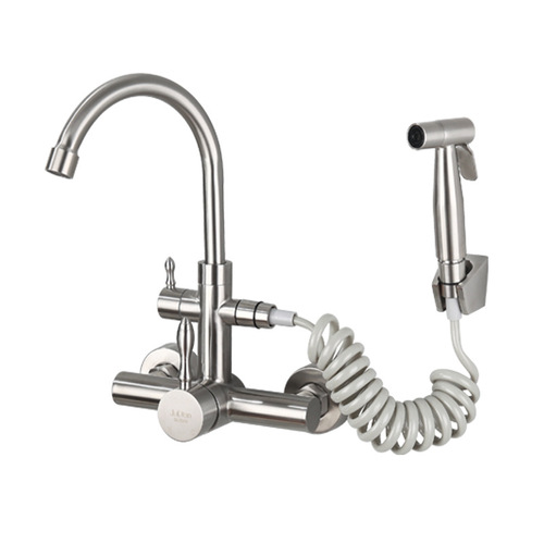BG54 wall-mounted kitchen hot and cold faucet multi-functional pull-out spray basin laundry pool 304 stainless steel water