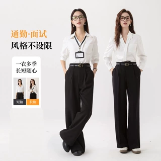 白衬衫女长袖春夏新款气质V领正肩职业正装通勤面试简约白色衬衣