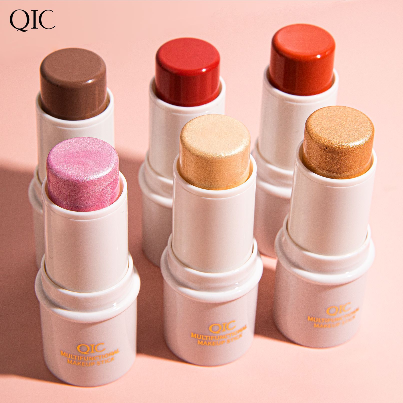 QIC multi-function powder blusher high gloss cosmetic pen pearl light shimmer matt naturally brighten facial makeup_voghion.com