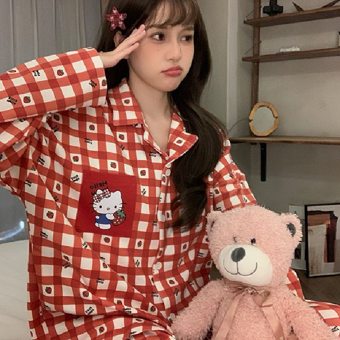Al por mayor transfronterizo otoño nuevo cardigán pijama de mujer pull-frame algodón pantalones de manga larga con solapa set de ropa casera casual
