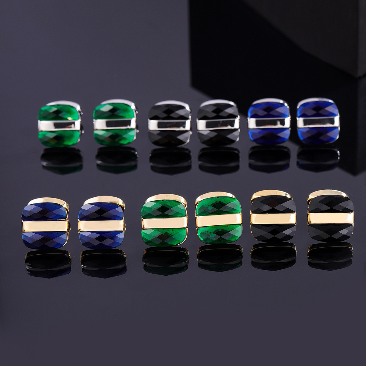 European and American Fashion Men's Square Diamond Cufflinks Light Luxury Men's Suit Accessories French Shirt Sleeve Nails All-match