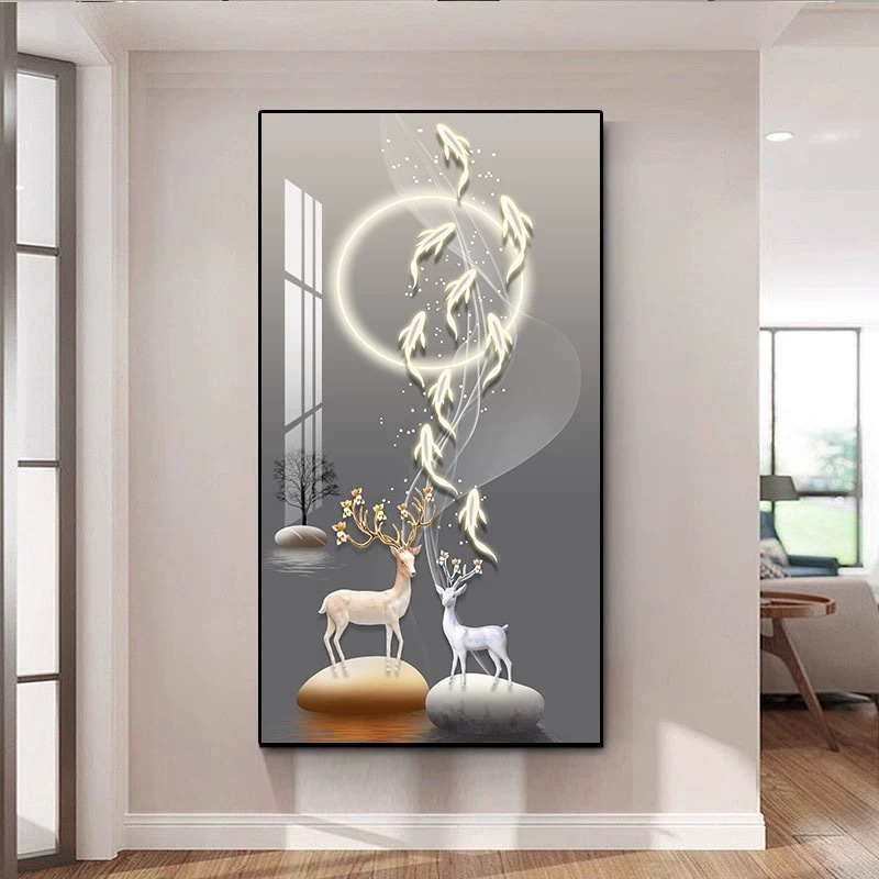 玄関装飾絵画、新しい中国風の吊り下げ絵画、廊下の壁画、通路のリビングルーム、ドアに面したアルミニウム合金フレームの絵画|undefined