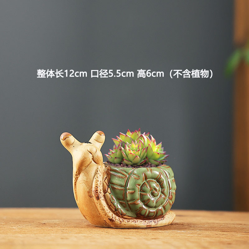 K esmalte creativo caracol pequeño animal cerámica maceta de flores multicarnosa retro simple lindo maceta de carne pequeña maceta de pulgar