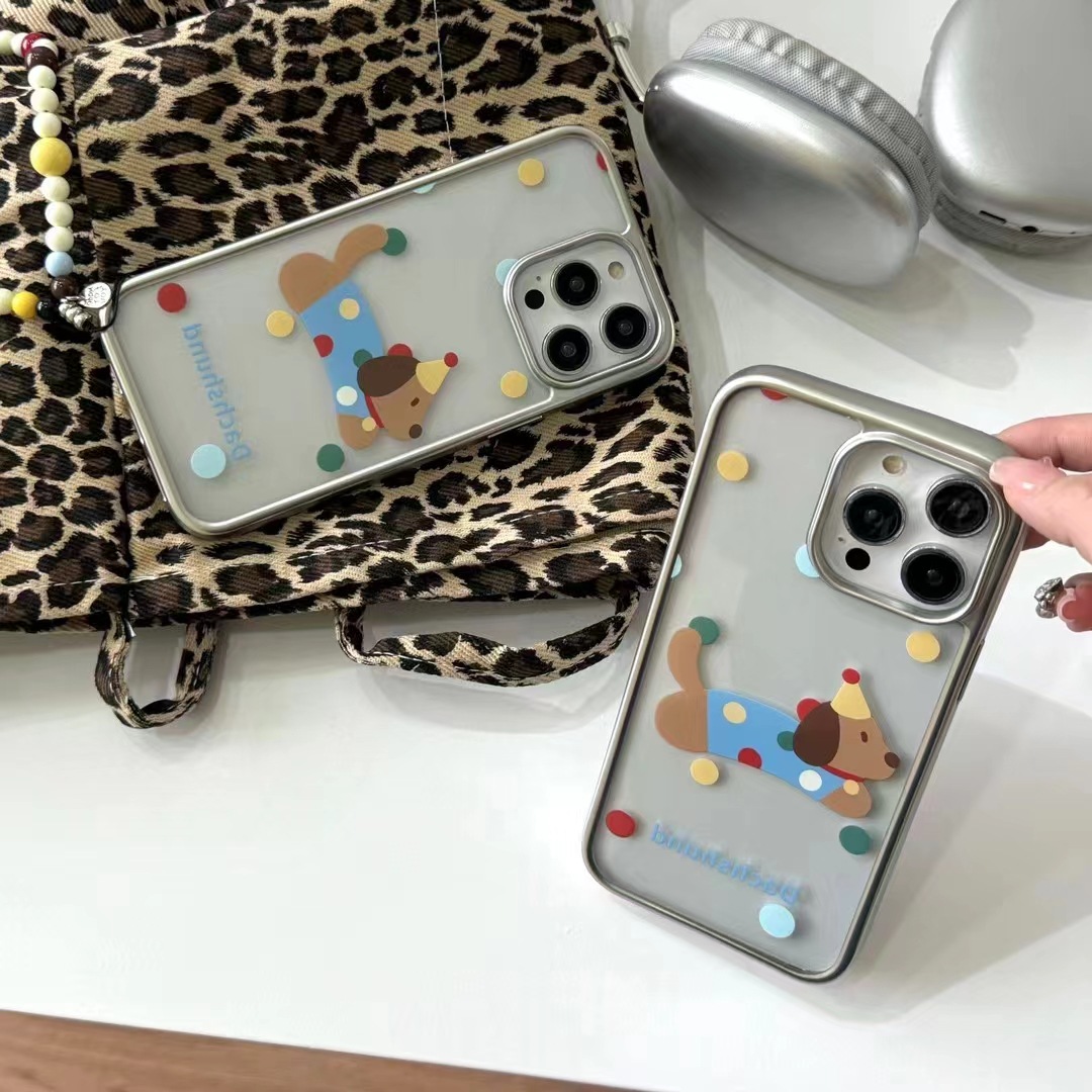 Perro salchicha de lunares acrílicos estilo ins para iPhone14/15ProMax Apple 13 funda para teléfono móvil 12 hembra 15
