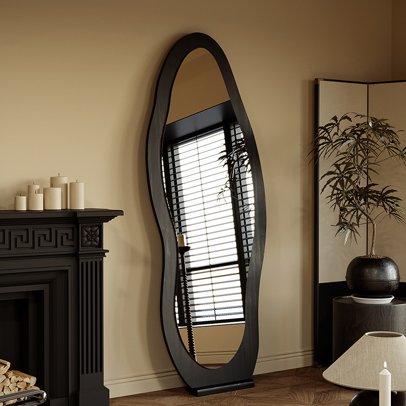 Espejo de cuerpo entero en forma de madera maciza, espejo de cuerpo entero, dormitorio doméstico, espejo de piso de pared colgante retro, espejo de tocador de tienda de ropa, espejo grande