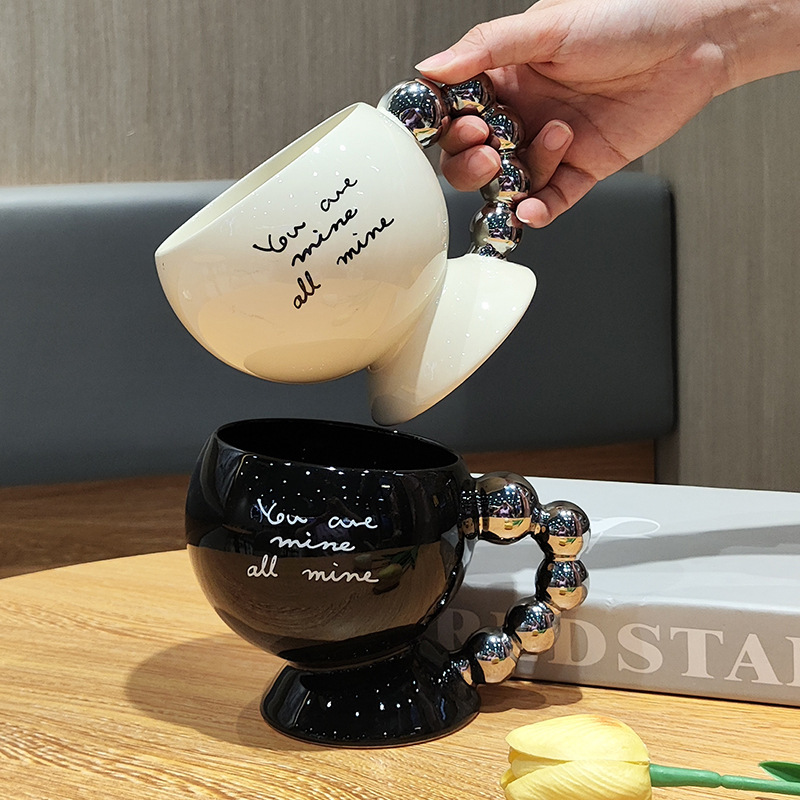 Simple light luxury English handle electroplating mug ceramic cup daily tableware coffee cup tea cup water Cup