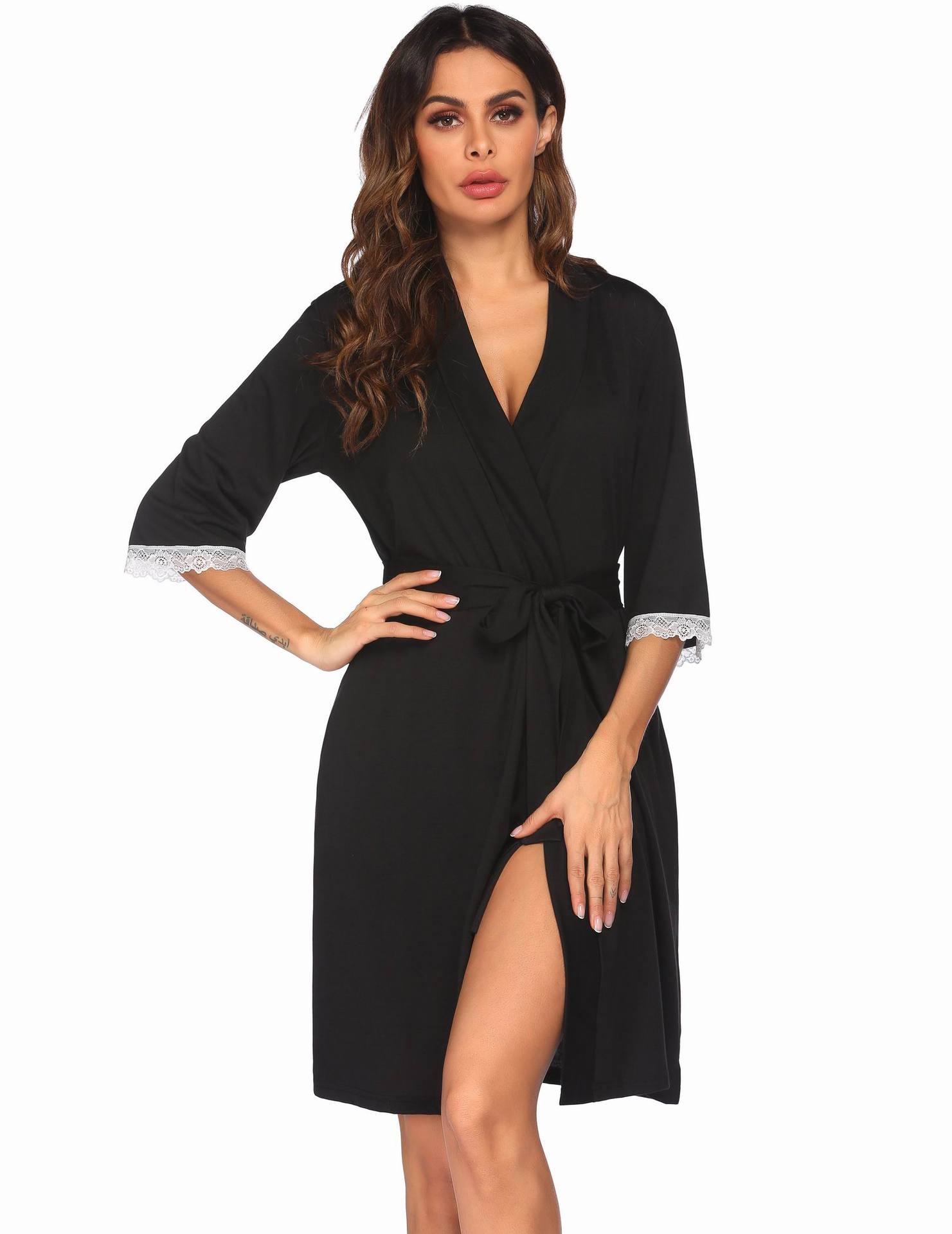 Spring and summer clothes, bathrobes, lace patchwork, 3/4 sleeves, short pajamas, women's_voghion.com