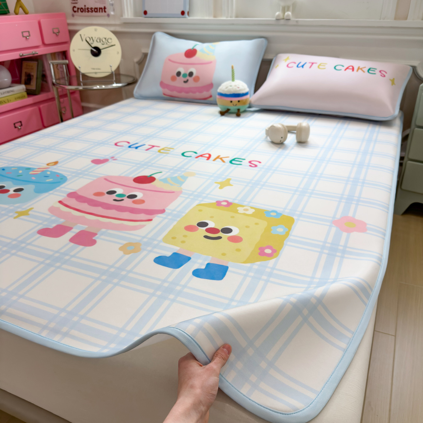 Verano sensación fría alfombra de hielo para dormir desnudo grado madre y niño caricatura lavable con máquina alfombra de hielo de aire acondicionado de tres piezas alfombra suave