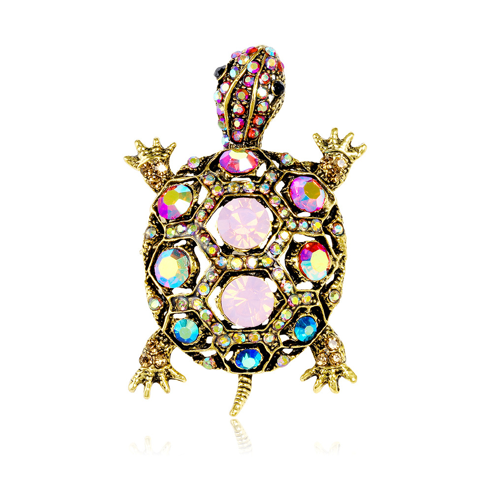 Diamond Cross-border Turtle Brooch Vintage Cartoon Japanese-style Korean-style Turtle badge Suit Jacket Collar Pin Accessories