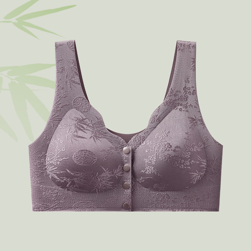 中高年向け中国風レリーフジャガードブラジャー、ノンワイヤー、副乳縮小、大きな胸、小さく見える、フロントボタン、ママのシームレス下着|undefined