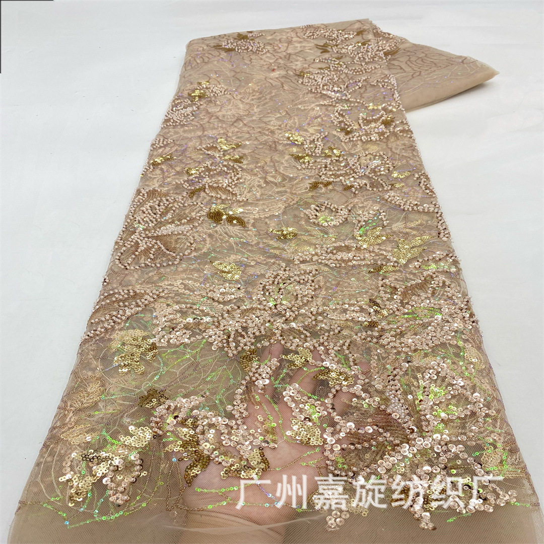 Fantasía nacional de color verde sequinilla flor flor bordada tela de encaje vestido vestido vestido vestido de ropa infantil tela de rendimiento