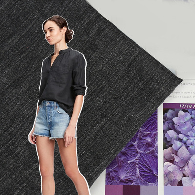 厂家直供夏季梭织亚麻提花布料女装透气黑布连衣裙服装纺织面料