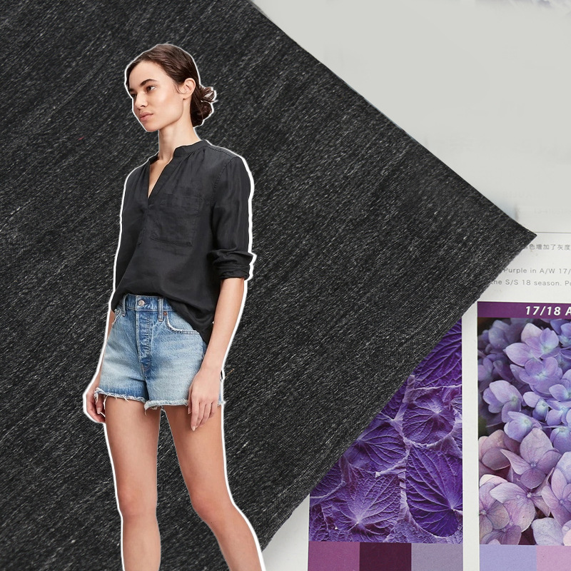 厂家直供夏季梭织亚麻提花布料女装透气黑布连衣裙服装纺织面料