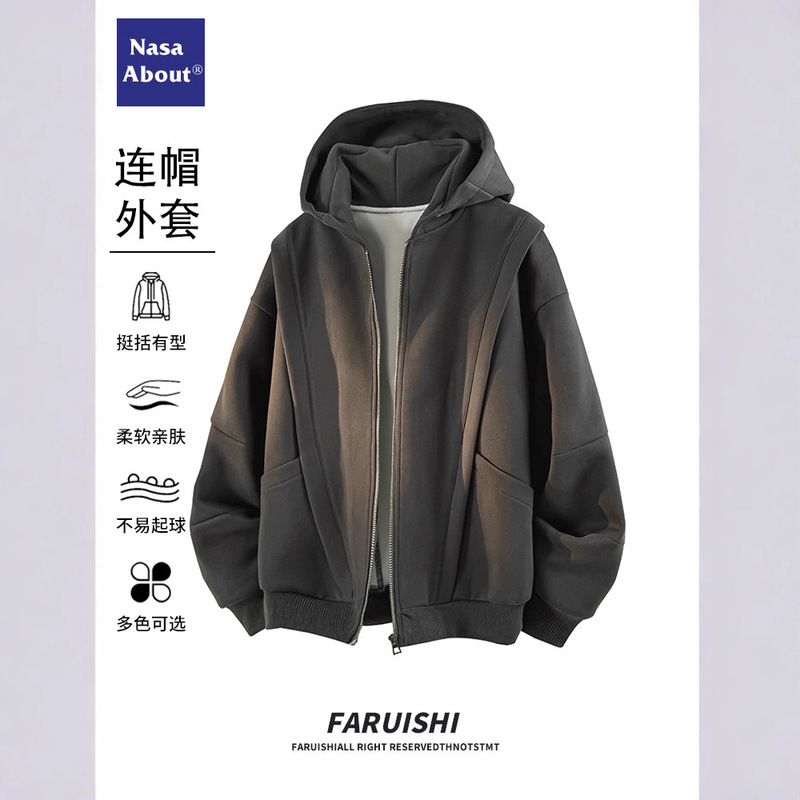 Nasa Heavyweight Sweatshirt Men's Spring and Autumn Style American Trendy Brand 2026 New Autumn Loose Hooded Cardigan Top for Men