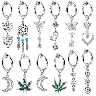 Europe and the United States cross-border e-commerce hot fake belly button ring moon love inlaid zircon navel clip ear clip non-perforated umbilical ornaments
