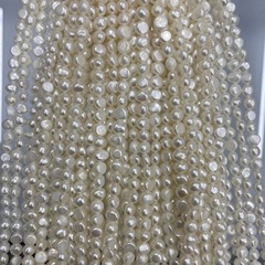 7~8mm直銷巴洛克珍珠橫孔天然淡水兩面光異形散珠diy飾品配件