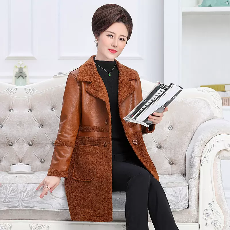 2022时尚女士外套休闲时尚双面穿新款皮衣皮大衣妈妈皮衣